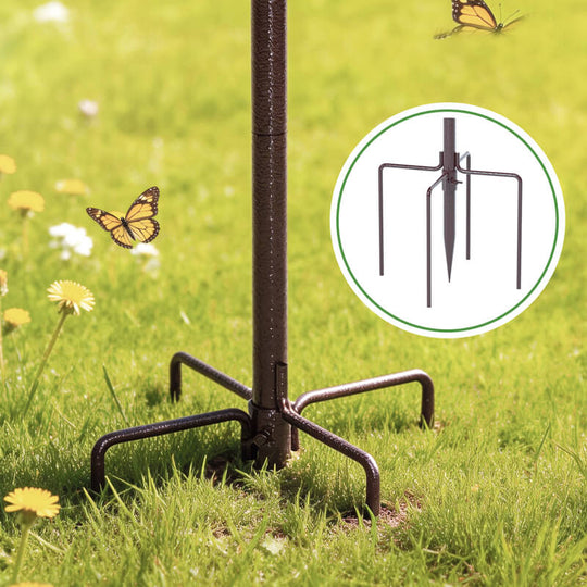 Bird feeding station bottom with ground stake prongs
