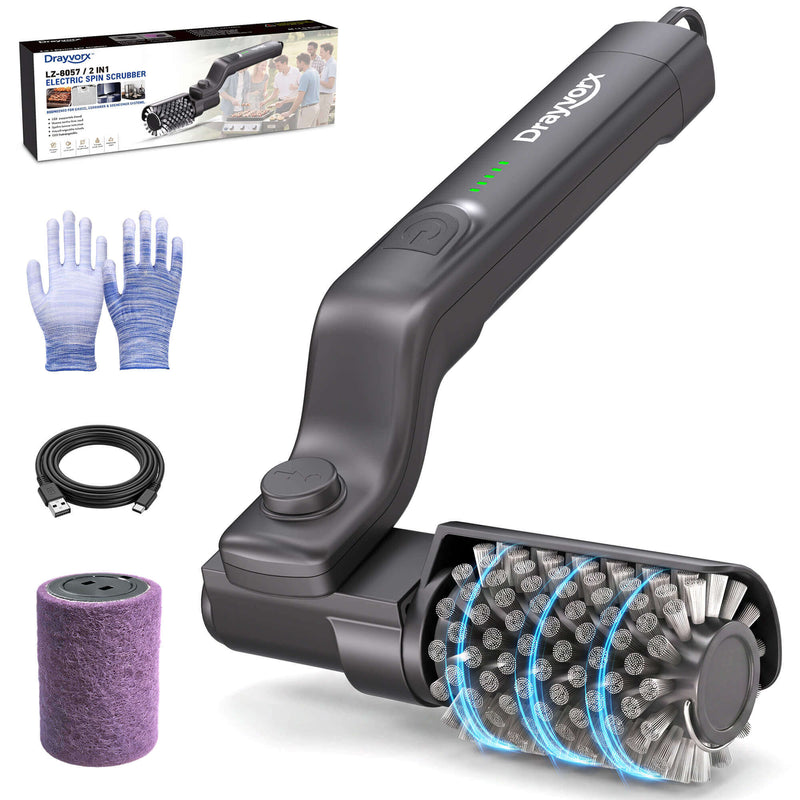Black electric grill brush with cleaning accessories set