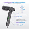 Black electric grill brush with adjustable head angles and components