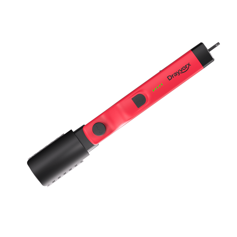 Red electric grill brush showing top product angle