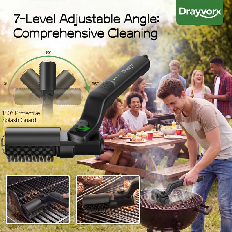 Flexible angle BBQ cleaning brush tool reaches hard to clean grill areas