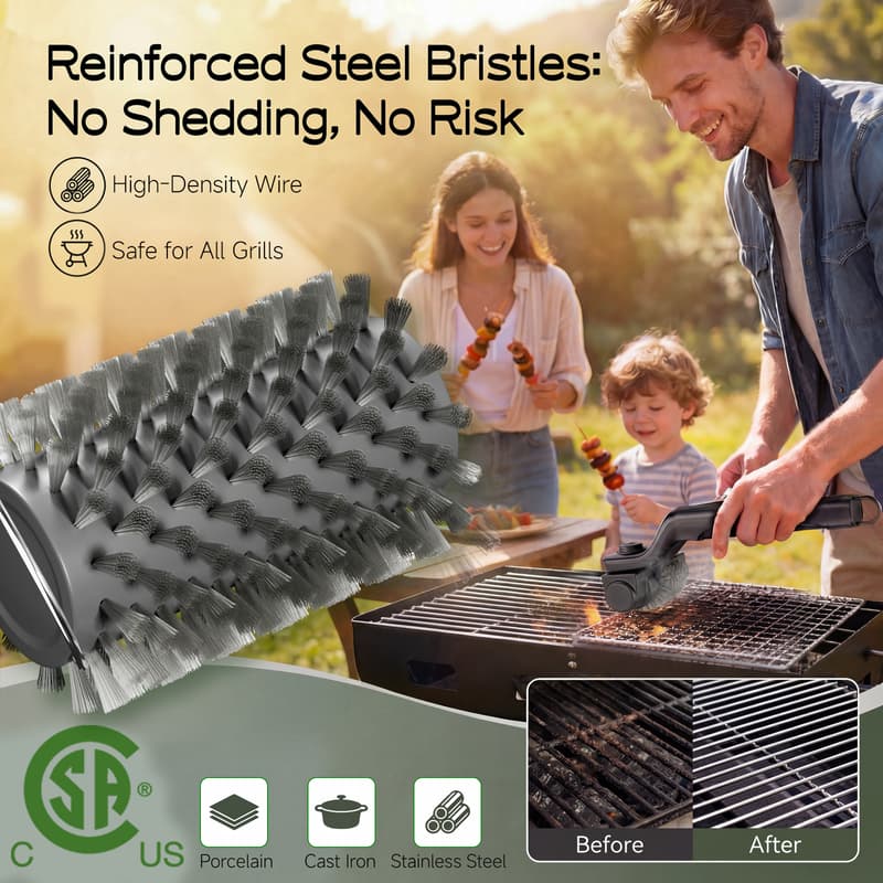 Safe bristle BBQ grill brush design prevents shedding during cleaning