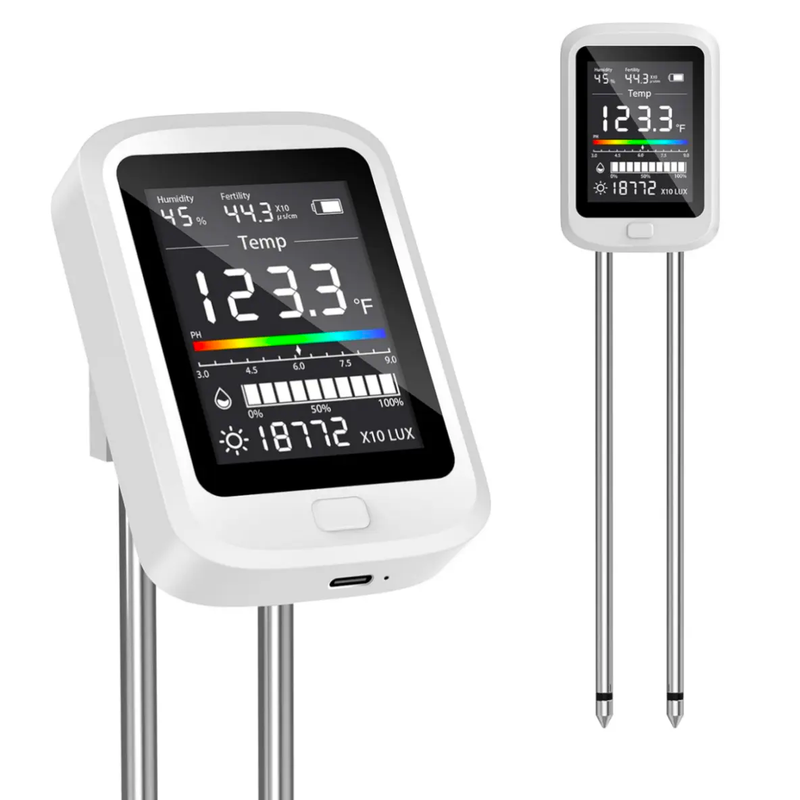 6 in 1 soil moisture meter showing multiple testing functions